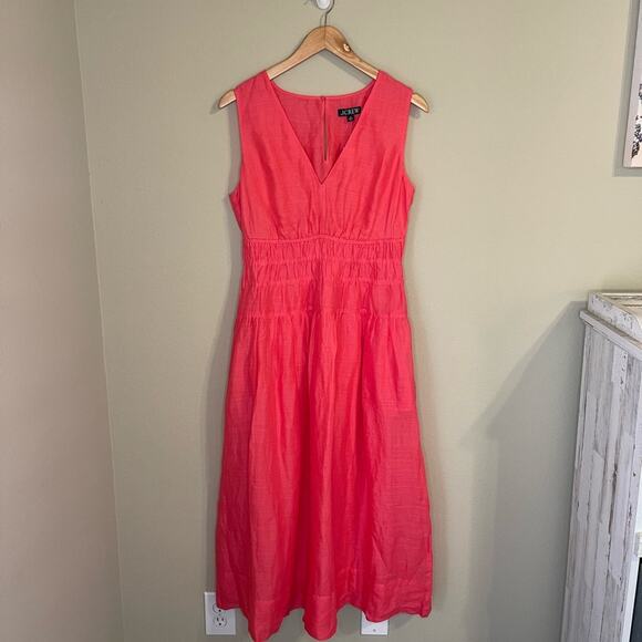 NEW J. Crew Women's Hyacinth V-Neck Pink Midi Dress in Ramie M - Picture 2 of 9